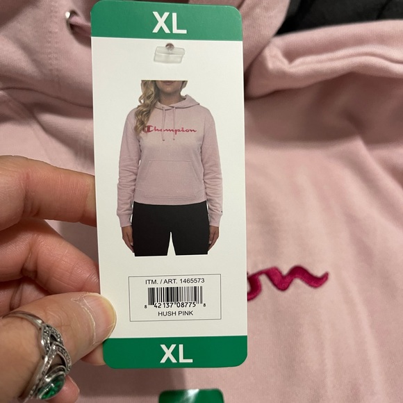 NWT Women’s Size X-Large Champion Drawstring Logo Embroidered Hoodie Hush Pink - Picture 7 of 12